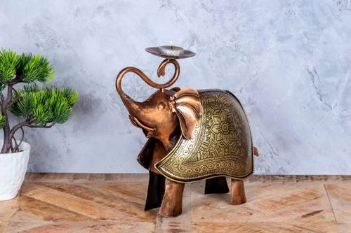 Iron Elephant T Light Candle Holder (2Pc)